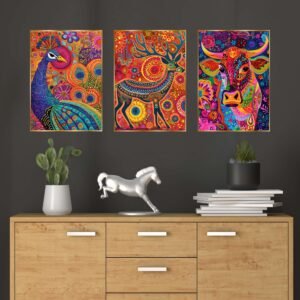 Set of Three Wall Paintings for Wall Dacoration Golden Framed Wall Paintings for Living Room & Bedroom Wall Art for Home Decoration & Office Wall Décor (24x18 inch CH-GD3-7)